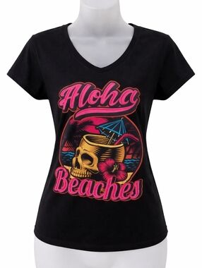 Unique Aloha Beaches Black Tropical Hawaiian Skull T-shirt XL TropicGoth Goth